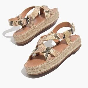 Madewell The Malia Espadrille Sandals Snake Embossed Leather Size 9